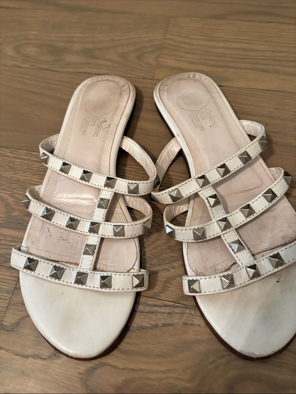 Womens Studded Strappy Slide Sandals - White